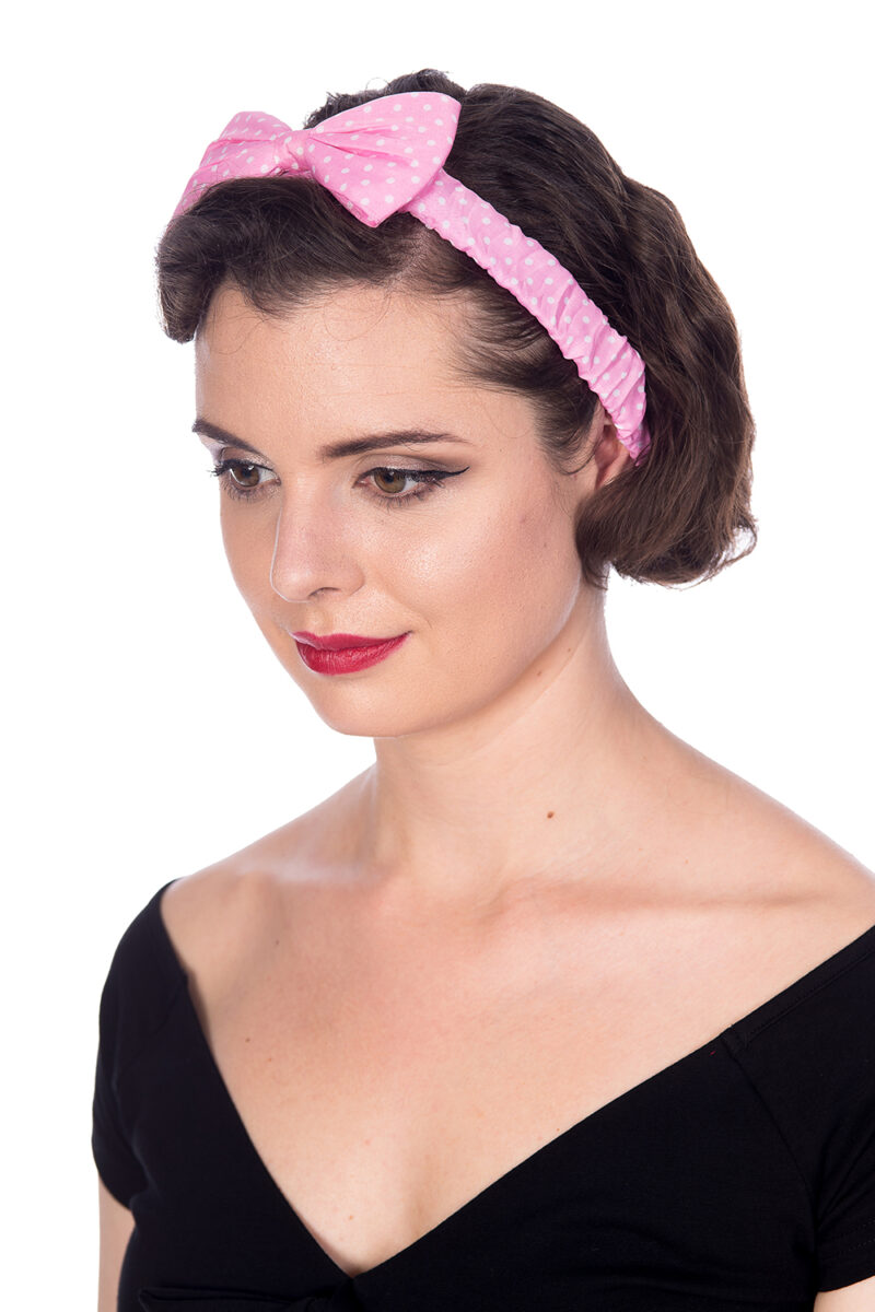 Bandeau cheveux nœud rose pois blancs - Banned