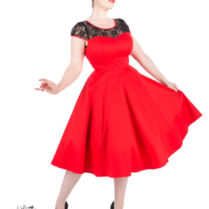Robe corolle rouge avec dentelle noire - Hearts and Roses